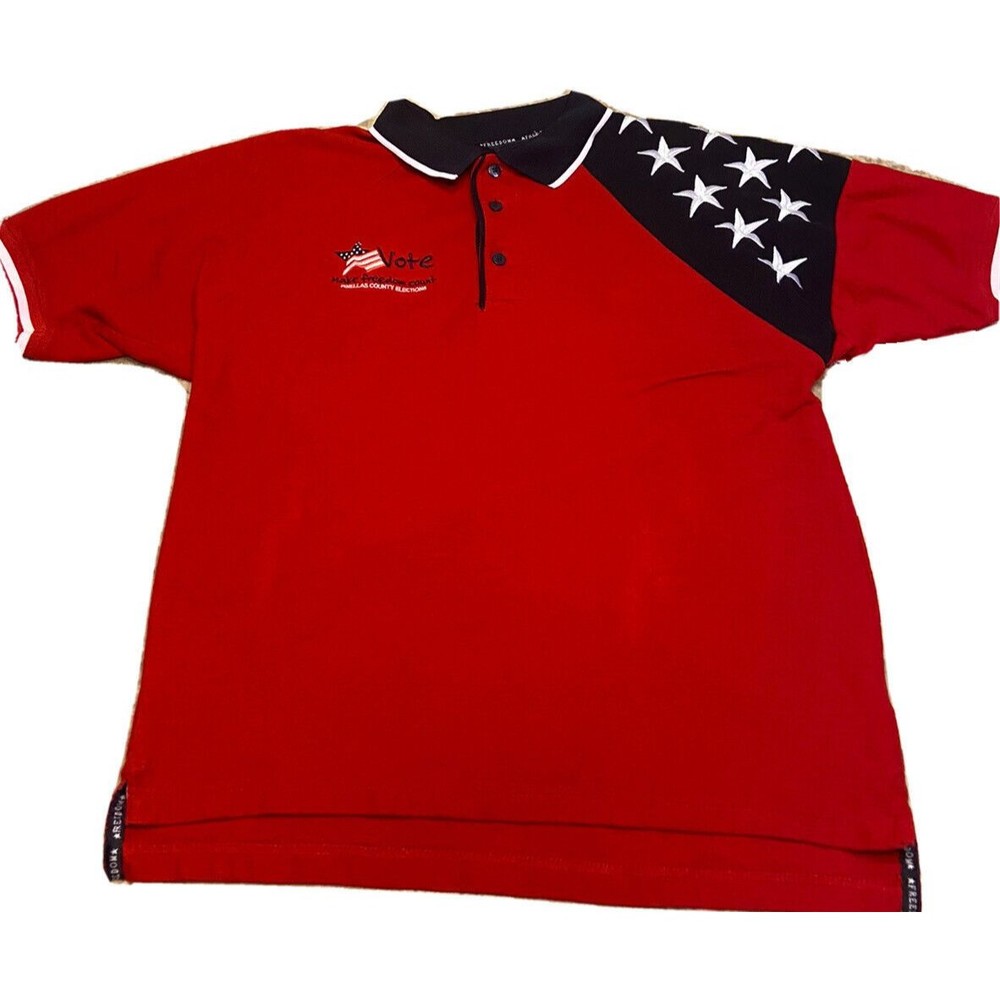 Rock Point Patriotic Embroidered Polo Shirt Size L Large Red Short Sleeve